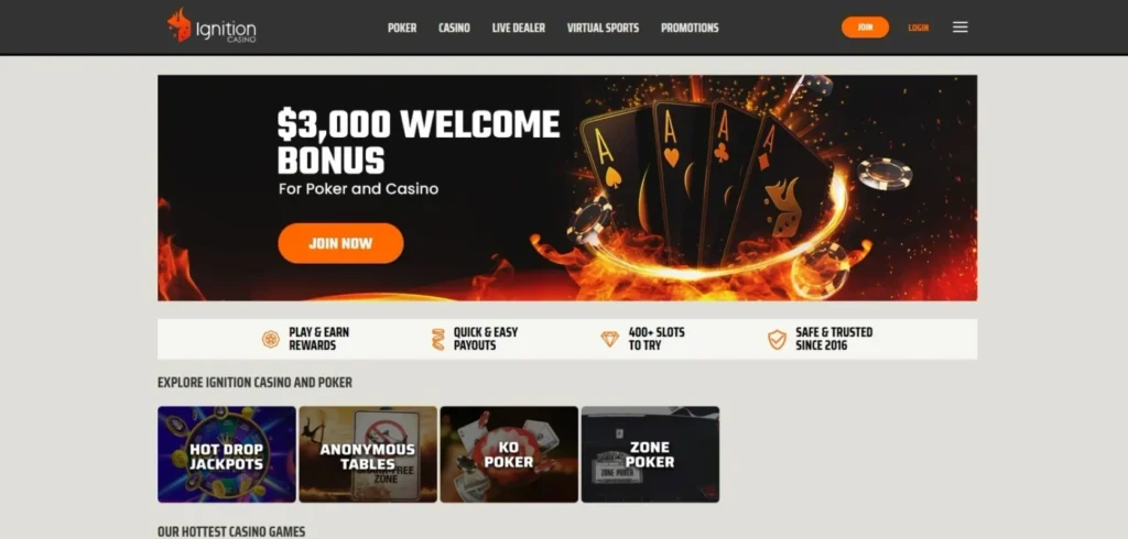 Ignition Casino homepage screenshot